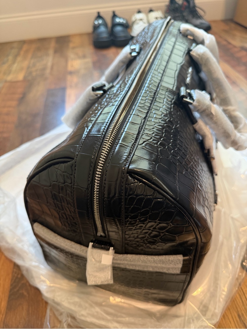Michael Kors Black Croc-Embossed Leather Duffel - Picture 6 of 8